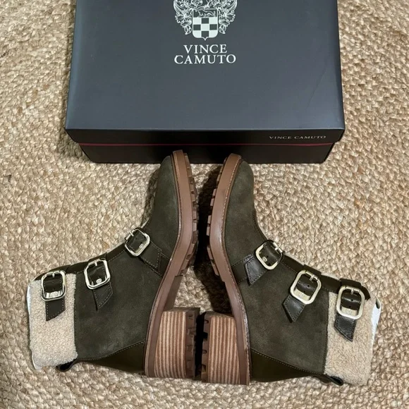 NWT Vince Camuto KLerica Leather Moto/Hiker Boot Olive / Natural Verona Sz 10 - Picture 3 of 8